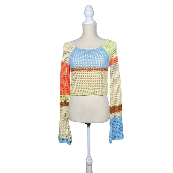Urban Outfitters Sweaters - Urban Outfitters Crochet Sweater Womens Medium Multicolor Summer LS Cropped Boho
